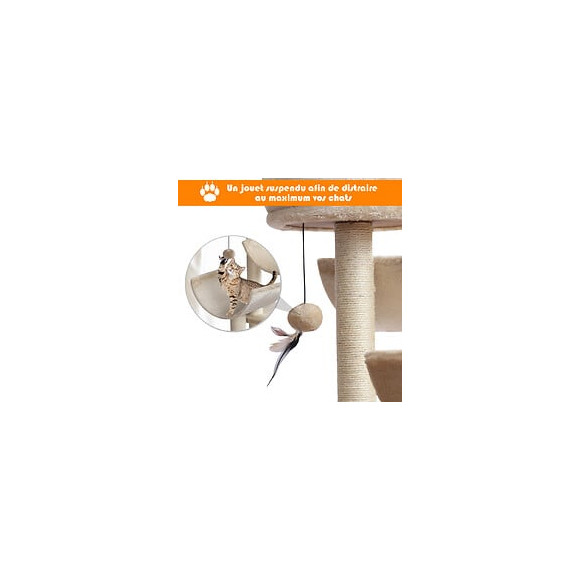 Arbre À Chats Multi-équipements Griffoirs Grattoirs Plates-formes + Tunnel + Jouet Suspendu Dim. 50l X 40l X 105h Cm Beige