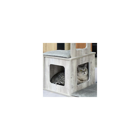 Arbre À Chats Design Contemporain Griffoirs Grattoirs Sisal Naturel Niche Plate-formes 6 Coussins Mdf Bois Gris