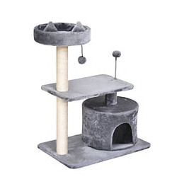 Arbre À Chats Griffoir Sisal Naturel Centre D'activités Niche Plateformes Jeu Boule Suspendue Et À Ressort Gris