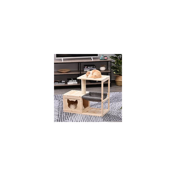 Arbre À Chat Design Contemporain Griffoir Grattoir Sisal Naturel Centre D'activités Niche Hamac Plate-formes Bois Massif Sapi