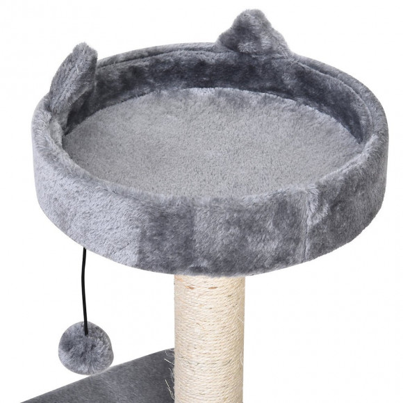 Arbre À Chats Griffoir Sisal Naturel Centre D'activités Niche Plateformes Jeu Boule Suspendue Et À Ressort Gris