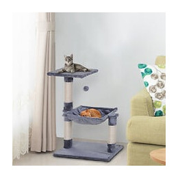 Arbre À Chat 3 Griffoirs Grattoirs Sisal Naturel Plateforme Hamac Et Boule Suspendue Dim. 50l X 26l X 70h Cm Peluche Haute Den