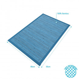 Tapis De Bain 80x50cm Antidérapant Et 100% Bambou - Kourou Turquoise