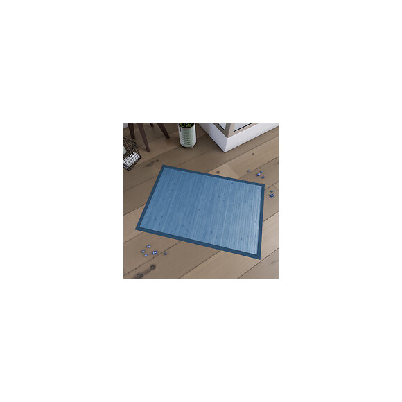 Tapis De Bain 80x50cm Antidérapant Et 100% Bambou - Kourou Turquoise