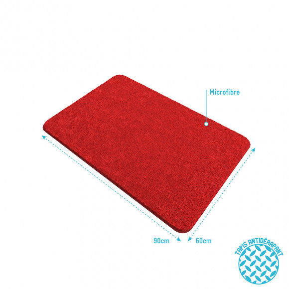 Tapis De Bain 60x90cm Antidérapant Et En Microfibre - Subtil Rouge