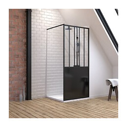 Pack Paroi De Douche 90x200 Cm Noir Mat + Receveur Extra Plat A Poser 90x90 Cm Caniveau