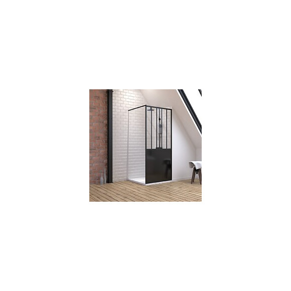 Pack Paroi De Douche 90x200 Cm Noir Mat + Receveur Extra Plat A Poser 90x90 Cm Caniveau