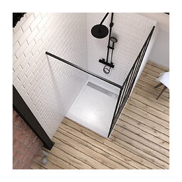 Pack Paroi De Douche 90x200 Cm Noir Mat + Receveur Extra Plat A Poser 90x90 Cm Caniveau