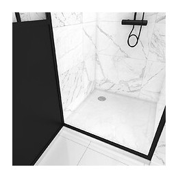 Pack Paroi Porte De Douche Pivotante 90x200cm Et Receveur - Profile Noir Mat - Verre 5mm + Receveur