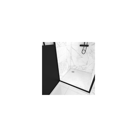 Pack Paroi Porte De Douche Pivotante 90x200cm Et Receveur - Profile Noir Mat - Verre 5mm + Receveur