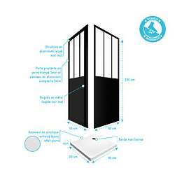 Pack Complet Paroi Porte De Douche Pivotante Et Paroi De Retour Type Atelier Et Receveur Blanc