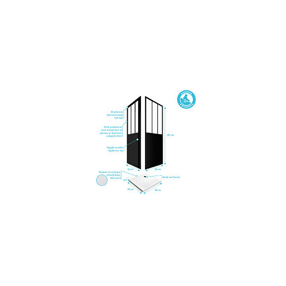 Pack Complet Paroi Porte De Douche Pivotante Et Paroi De Retour Type Atelier Et Receveur Blanc
