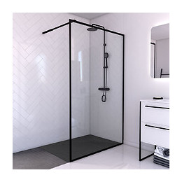 Paroi De Douche 120x200cm + Receveur A Poser 120x80cm - Cadre Et Barre Noir Mat - Contouring 120