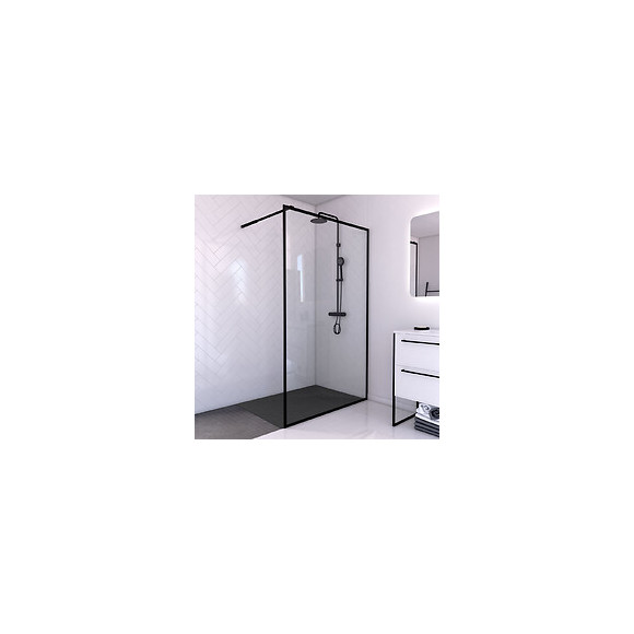 Paroi De Douche 120x200cm + Receveur A Poser 120x80cm - Cadre Et Barre Noir Mat - Contouring 120