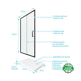 Pack Paroi Porte De Douche + Receveur A Poser - 120x90 Coulissante-crush Moon 120x90