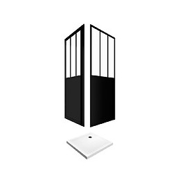 Pack Complet Paroi Porte De Douche Pivotante Et Paroi De Retour Type Atelier Et Receveur Blanc