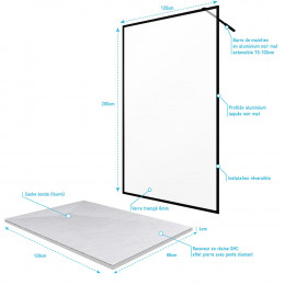 Paroi De Douche 120x200 + Receveur 120x80 Cm - Cadre Et Barre Noir Mat - Contouring 120
