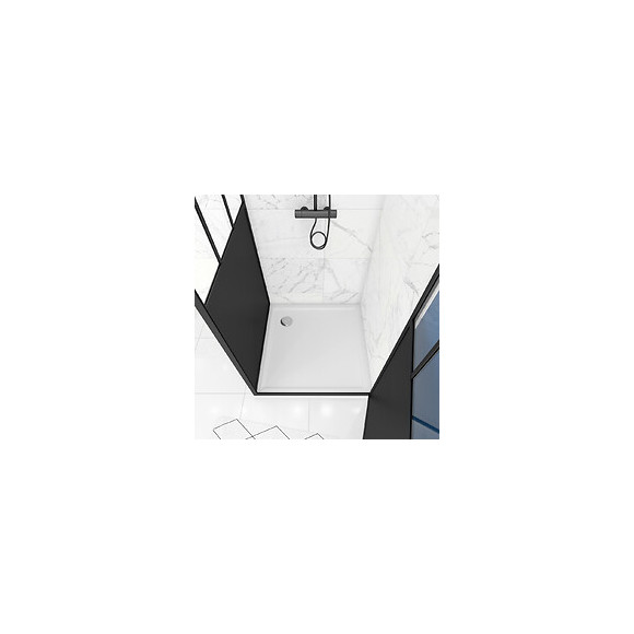 Pack Porte Pivotante Verre Trempé 5mm + Panneau Aluminium Composite + Receveur Blanc 90x90