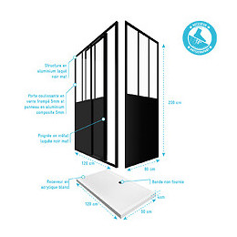 Pack Porte Coulissante 120x200 + Paroi Retour Et Panneau Aluminium Composite + Receveur 120x90