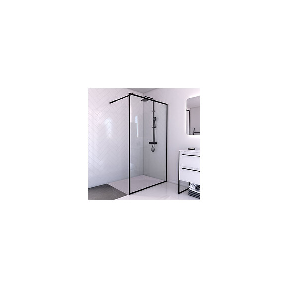 Paroi De Douche 120x200 + Receveur 120x80 Cm - Cadre Et Barre Noir Mat - Contouring 120