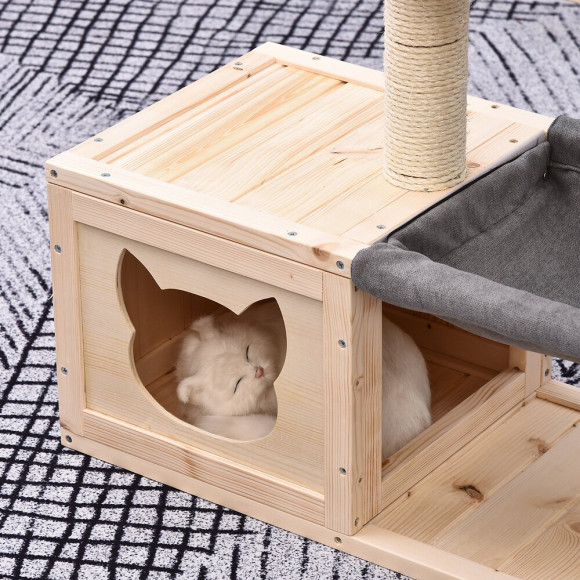 Arbre À Chat Design Contemporain Griffoir Grattoir Sisal Naturel Centre D'activités Niche Hamac Plate-formes Bois Massif Sapi