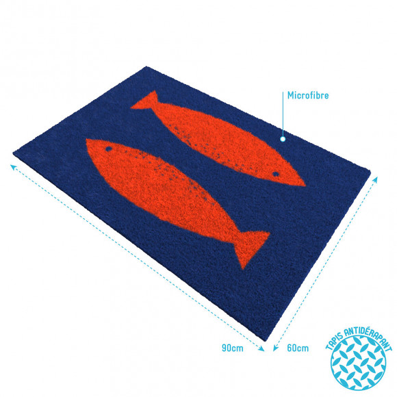 Tapis De Bain 90x60cm Antidérapant Et En Microfibre - Marina Multicolor