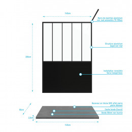 Pack Paroi De Douche 90x200 Cm Noir Mat + Receveur De Douche A Poser En Resine Smc
