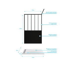 Pack Paroi De Douche 120x200 Cm Noir Mat + Receveur Extra Plat À Poser Blanc - Caniveau