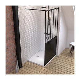 Pack Paroi De Douche 100x200 Cm Noir Mat - Verre Trempe 5 Mm + Receveur A Poser Rectangle