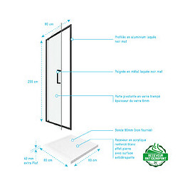 Pack Paroi Porte De Douche Pivotante+ Receveur A Poser - 80x80 -crush Moon Pivotante 80x80