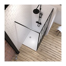 Pack Paroi De Douche 100x200 Cm Noir Mat - Verre Trempe 5 Mm + Receveur A Poser Rectangle