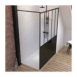 Pack Paroi De Douche 90x200 Cm Noir Mat + Receveur A Poser En Composite Smc 90x140 Cm