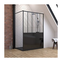 Pack Paroi De Douche 90x200 Cm Noir Mat + Receveur À Poser En Matériaux Composite Smc - 90x140cm