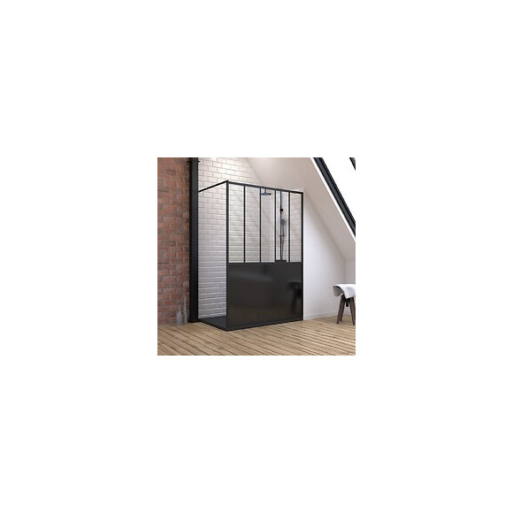 Pack Paroi De Douche 90x200 Cm Noir Mat + Receveur À Poser En Matériaux Composite Smc - 90x140cm