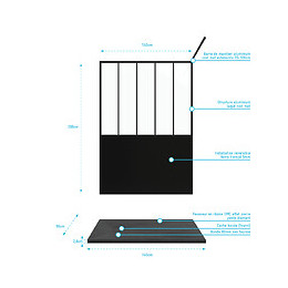 Pack Paroi De Douche 90x200 Cm Noir Mat + Receveur À Poser En Matériaux Composite Smc - 90x140cm