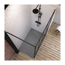 Pack Paroi De Douche 90x200 Cm Noir Mat + Receveur De Douche A Poser En Resine Smc