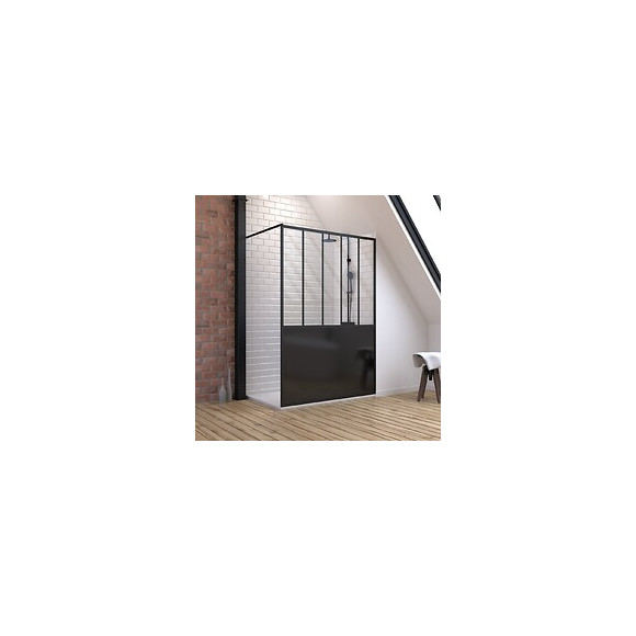 Pack Paroi De Douche 90x200 Cm Noir Mat + Receveur A Poser En Composite Smc 90x140 Cm