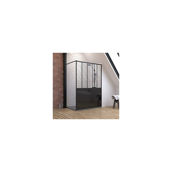 Pack Paroi De Douche 90x200 Cm Noir Mat + Receveur De Douche A Poser En Resine Smc