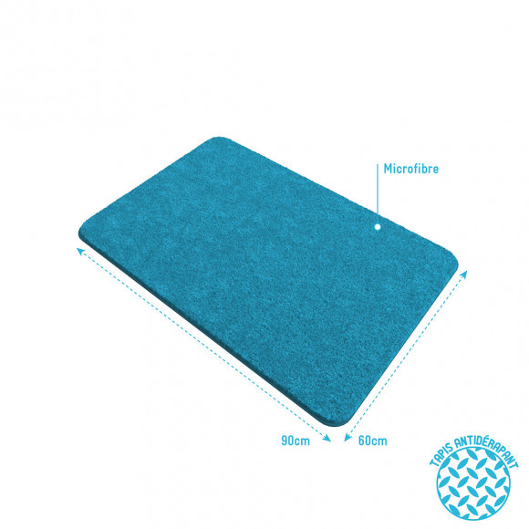 Tapis De Bain 60x90cm Antidérapant Et En Microfibre - Subtil Turquoise