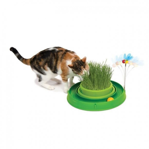 Cat It Cuircuit 3 En 1 Avec Balle Et Jardiniere Dherbe - O 36 Cm - Vert - Pour Chat
