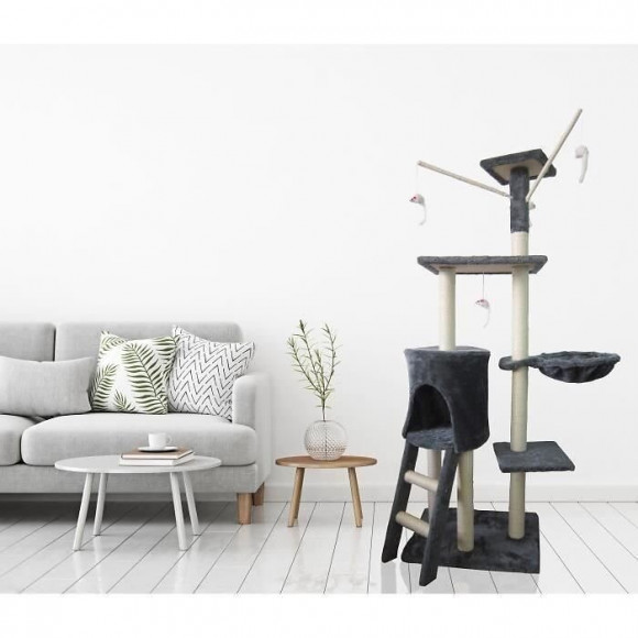 Poils + Plumes Arbre A Chat Le Magique 50x35x138 Cm - Gris