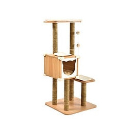 Arbre A Chat Avec Niche - 62 X 56 X H.122 Cm - Coloris Bois Naturel