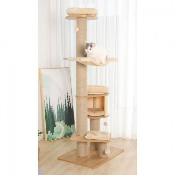 Arbre A Chat Avec Niche  - 105 X 90 X H.175 Cm - Ecru