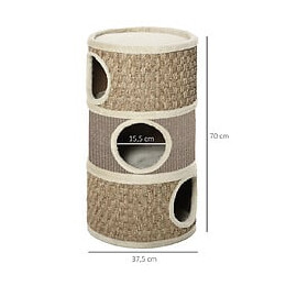 Arbre À Chat Cylindrique - Tour À Griffer Pour Chat - Arbre À Chat Tour - Tonneau Griffoir - 3 Niches + Plateforme - Sisal C
