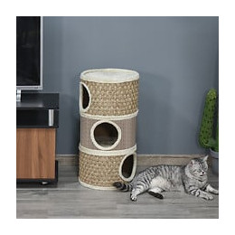 Arbre À Chat Cylindrique - Tour À Griffer Pour Chat - Arbre À Chat Tour - Tonneau Griffoir - 3 Niches + Plateforme - Sisal C