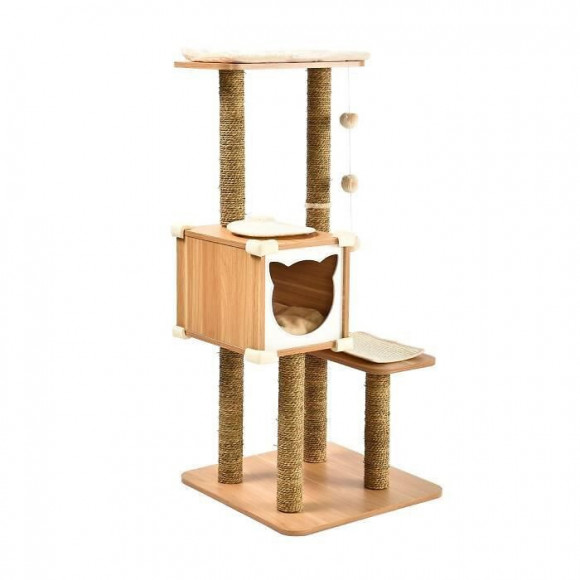 Arbre A Chat Avec Niche - 62 X 56 X H.122 Cm - Coloris Bois Naturel