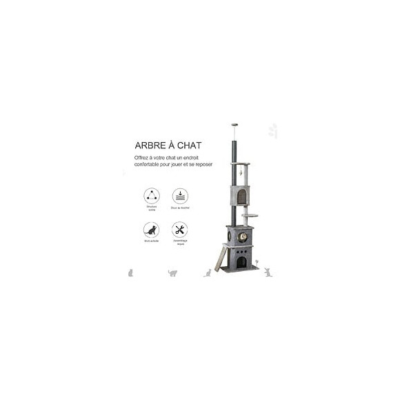 Arbre À Chat Poteau À Griffer Multi-niveaux Griffoirs Grattoirs Jouets 2 Housses Amovibles Hauteur Réglable Dim. 60l X 40l X