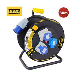 Enrouleur Professionnel 3g2.5mm2, 1 Fiche Cee 2 Prises Cee+1 Shuko. 30m