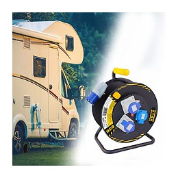 Enrouleur Professionnel 3g2.5mm2, 1 Fiche Cee 2 Prises Cee+1 Shuko. 30m