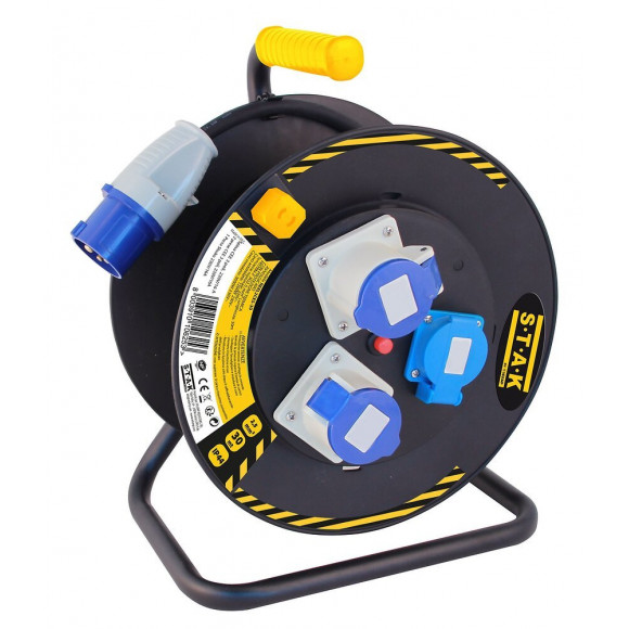 Enrouleur Professionnel 3g2.5mm2, 1 Fiche Cee 2 Prises Cee+1 Shuko. 30m